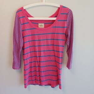 Hollister Pink and Blue Stripped Long Sleeve